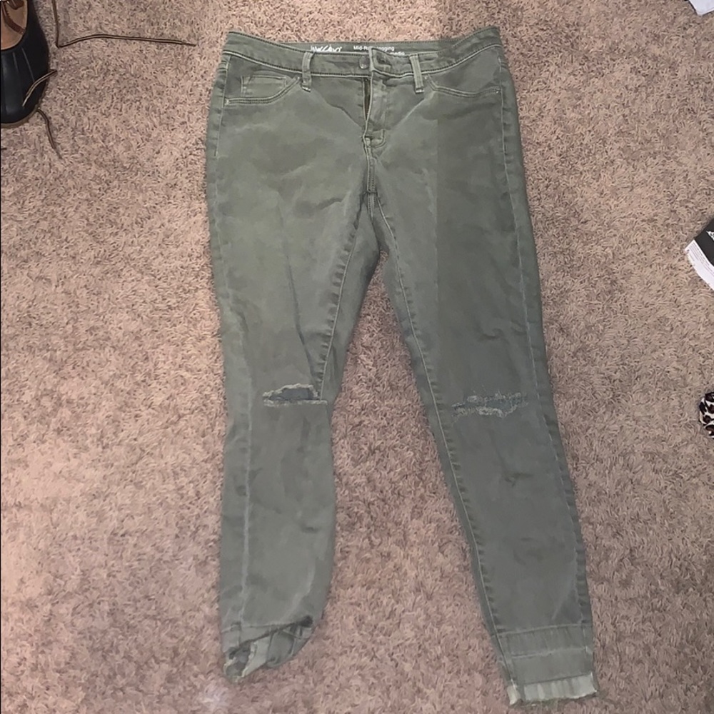army green mid rise jeans